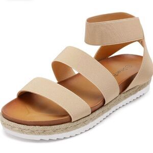 Dream Pairs Jimmie Nude Espadrille Elastic Flexible Ankle Strap Platform Sandals